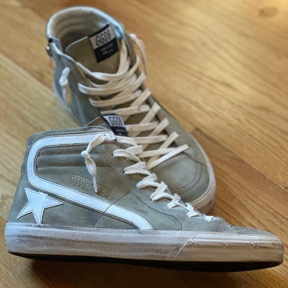 Golden Goose Men’s Light Gray Suede High-Top Sneakers with White Star